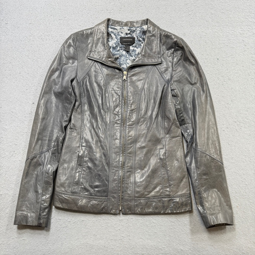 Danier Leather Jacket Women's XS Gray Italian Genuine Leather Biker Coat Canada